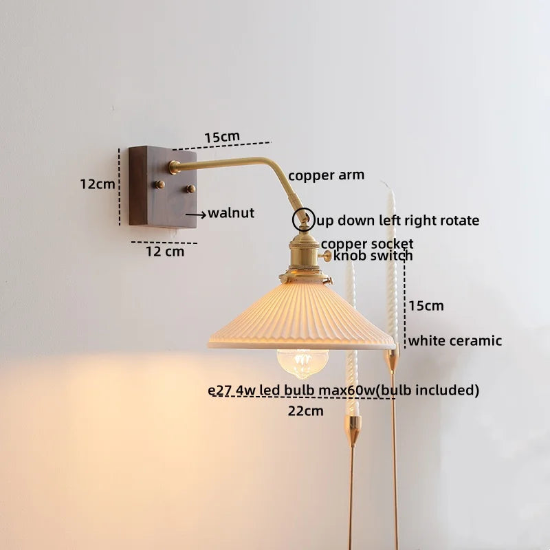 Axyaa Glass Copper LED Wall Lights Modern Bedside Lamp 4w Applique Da Parete