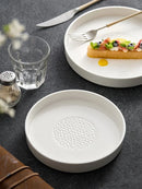 Axyaa Ceramic Steak Plate - Imitation Wood Grain, Straight Edge, White, Hotel Tableware