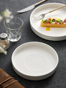 Axyaa Ceramic Wood Grain Steak Plate - White Western Tableware for Home and Hotel
