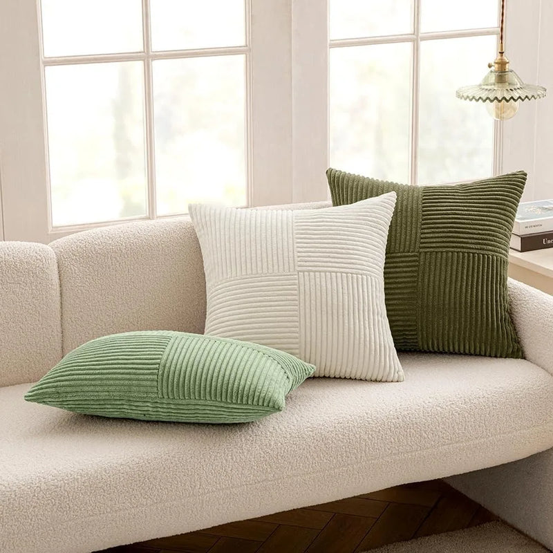 Axyaa Soft Striped Corduroy Throw Pillow Covers 18x18 Inch for Couch and Bed