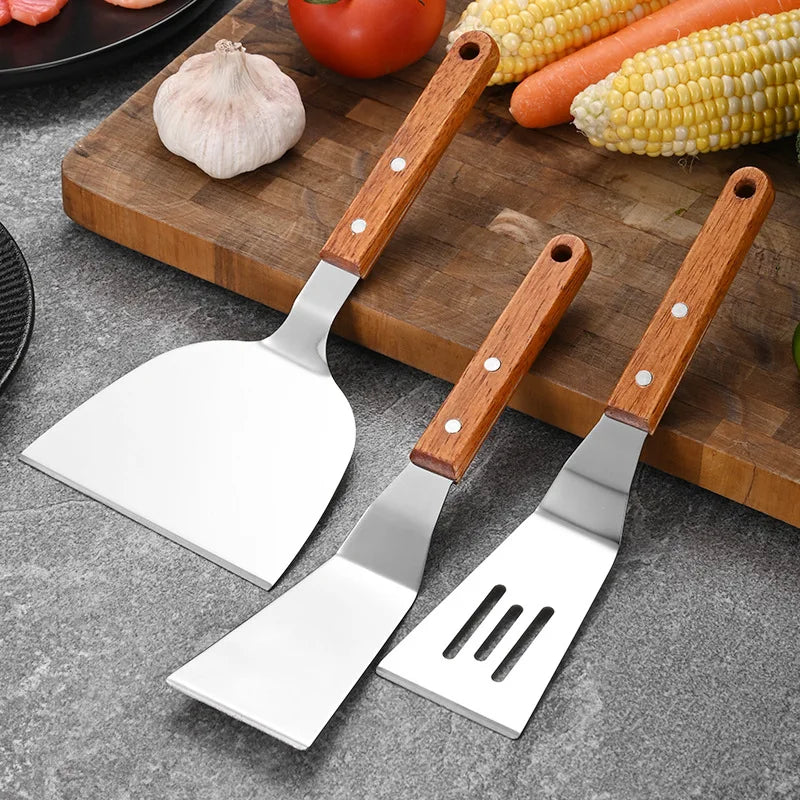 Axyaa Stainless Steel Wooden Handle Cooking Spatula Steak Pancake Frying Shovel