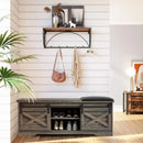 Modern White Shoe Bench with Sliding Barn Door by Axyaa - Entryway Storage with Adjustable Shelves