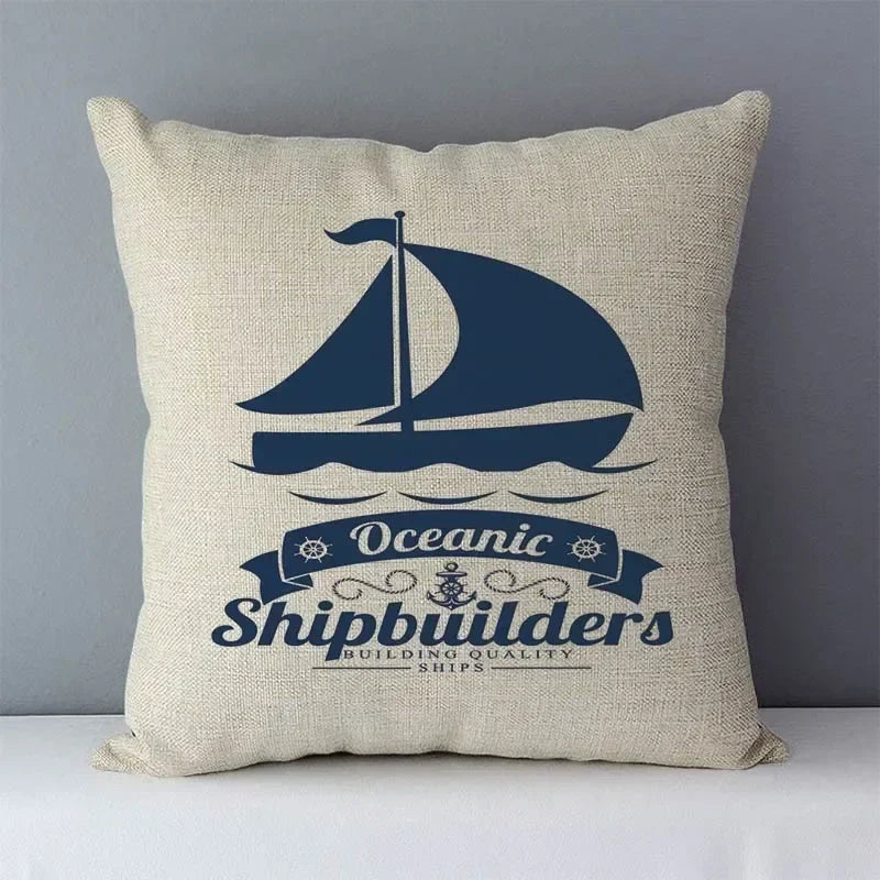 Navy Blue Mediterranean Print Linen Cushion Cover by Axyaa - 45x45cm