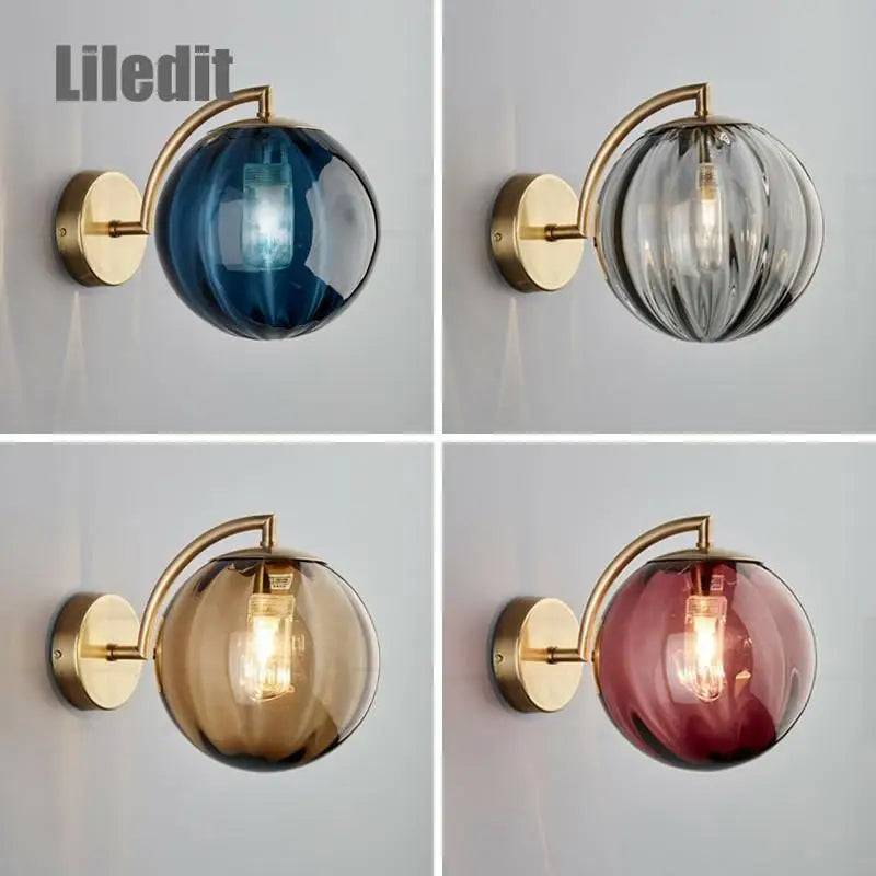 Nordic Golden Glass Ball Sconce Light Fixture for Home Living Room by Axyaa