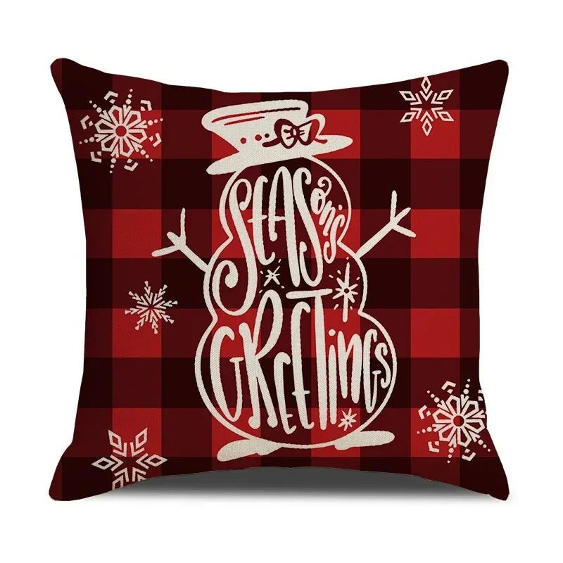 Axyaa Christmas Linen Print Throw Pillow Cover for Home Sofa, Living Room and Bedroom