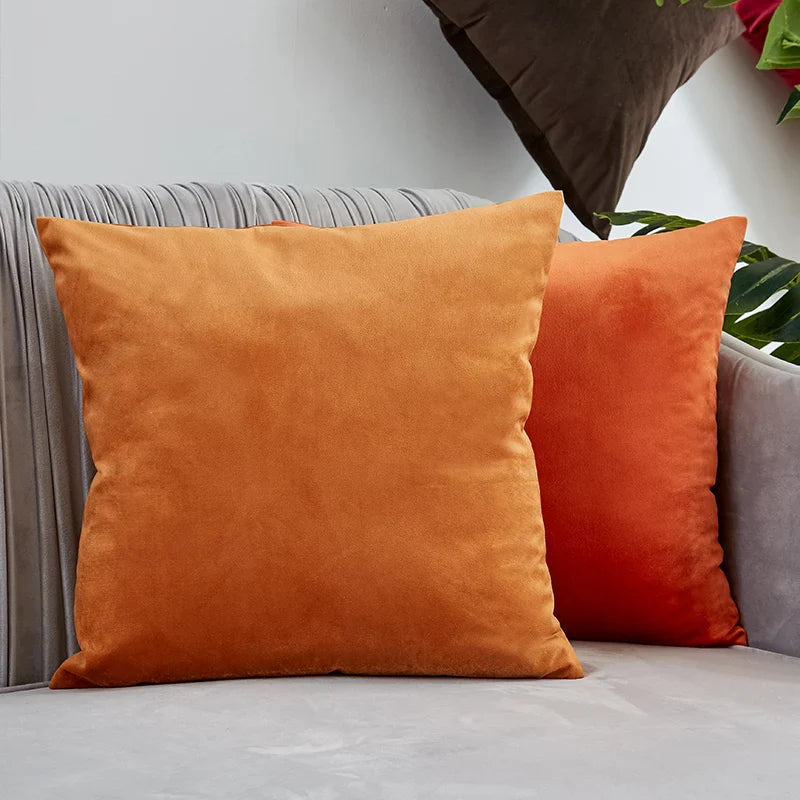 Axyaa Velvet Pillow Cover: Orange & Yellow Nordic Style Soft Sofa Cushion