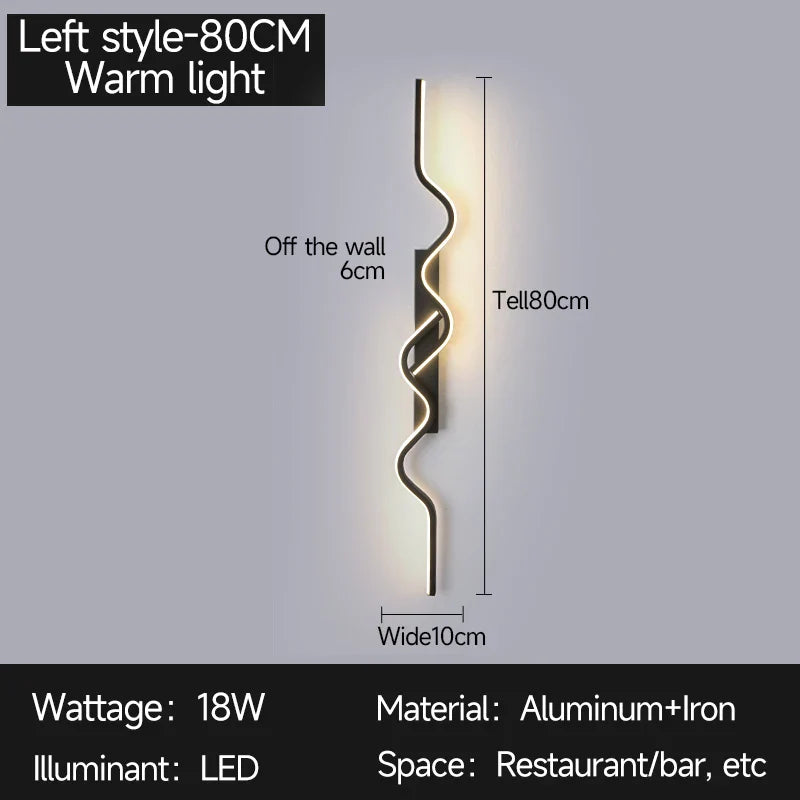 Axyaa Black LED Wall Sconce 80/100CM Strip Light for Bedroom Decor & Background