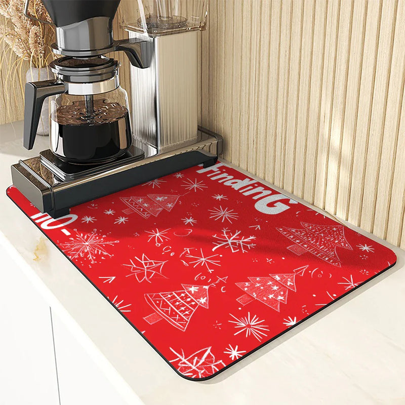 Axyaa Christmas Polka Absorbent Kitchen Mat, Antiskid & Quick Dry Dish Drying Pad