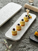 Axyaa 10" Black & White Rock Grain Ceramic Sushi Plate - Rectangular Dim Sum Plate
