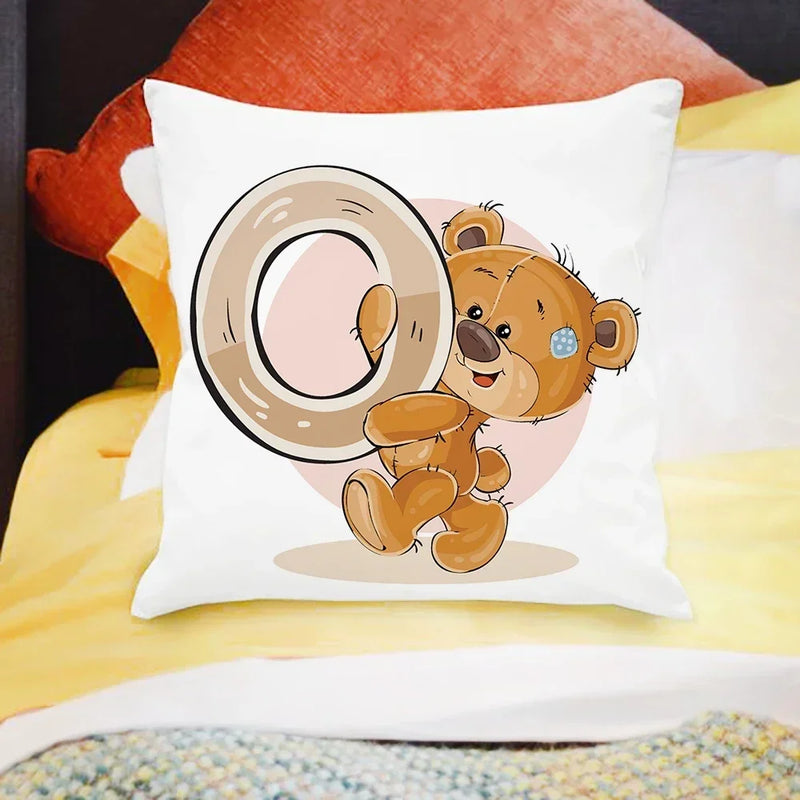 Axyaa Cartoon Bear Alphabet Print Cushion Cover - Children's Room Decor