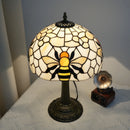 Axyaa 12-Inch Stained Glass Table Lamp with Bee Wave Shell Lampshade