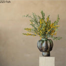 Axyaa Green Glazed Ceramic Vase Handmade Flower Arrangement Art Vases Ornament
