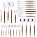 Axyaa Stainless Steel Wooden Handle Cutlery Set Dinnerware Flatware Knife Spoon Fork