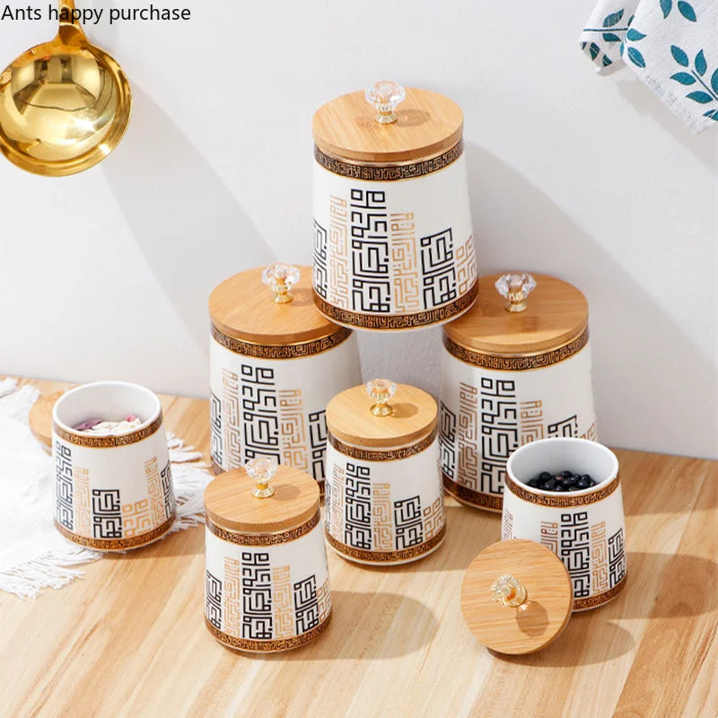 Axya Bamboo Lid Ceramic Airtight Kitchen Storage Jar