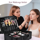 Axyaa 3-Layer Professional Makeup Train Case with Mirror and Shoulder Strap