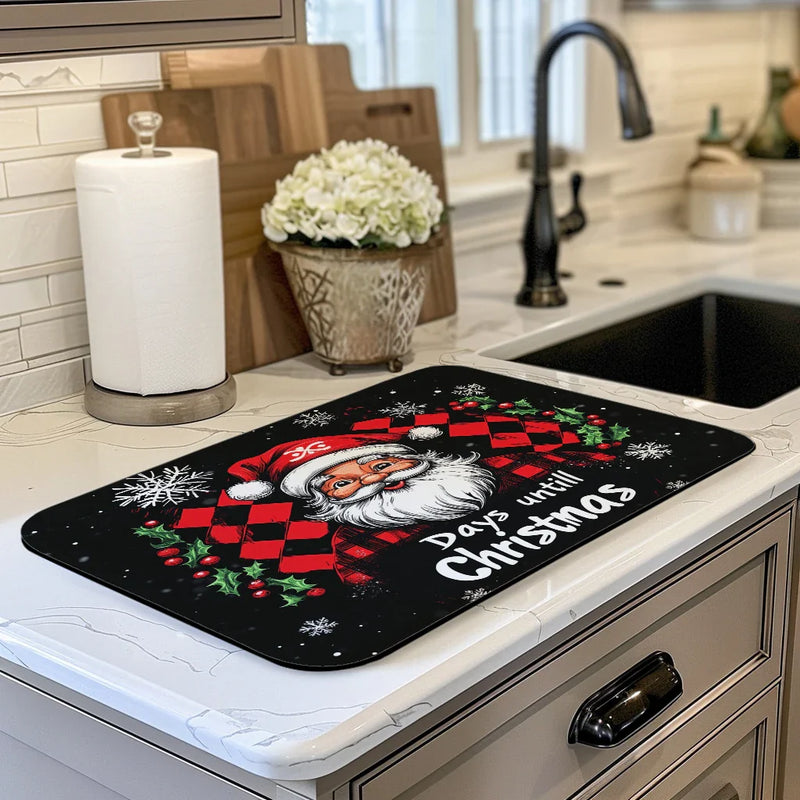 Axyaa Santa Kitchen Draining Mat - Quick Dry Dish Drainer Mat - Absorbent Countertop Drying Pad