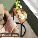 Axyaa Half Round Wood Accent Table with Metal Frame, Small C-Shaped End Table
