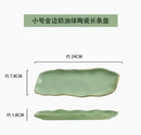 Axyaa Gilt-edged Green Ceramic Long Plate - High Grade Sushi Dim Sum Dessert Plate