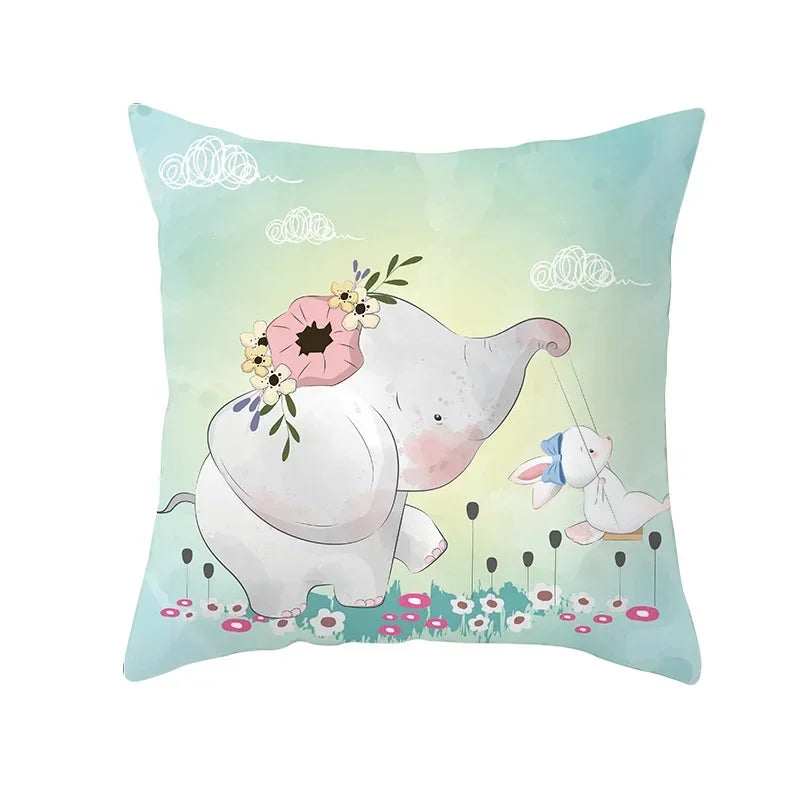 Nordic Cartoon Print Yellow Blue Cushion Cover 45*45cm by Axyaa