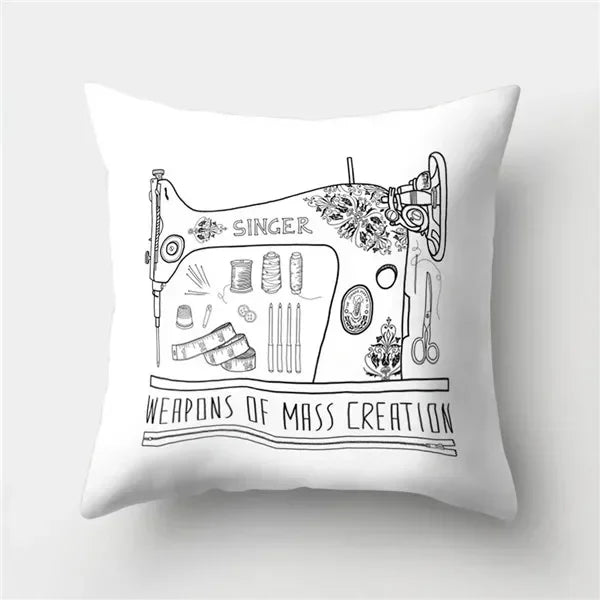 Axyaa Retro Cityscape Gramophone Guitar Drum Camera Print Cushion Cover