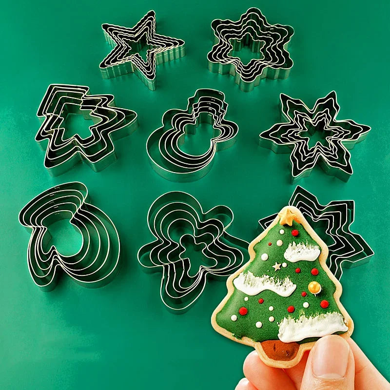 Axyaa Christmas Cookie Cutter Set - Stainless Steel Xmas Themed Biscuit Cutters