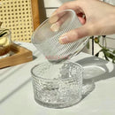 Axyaa Circular Hammer Glass Bowl Set - Dessert Salad Candy Plate with Vertical Stripes