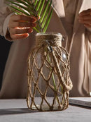 Axyaa Handwoven Hemp Rope Glass Vase for Boho Home Decor