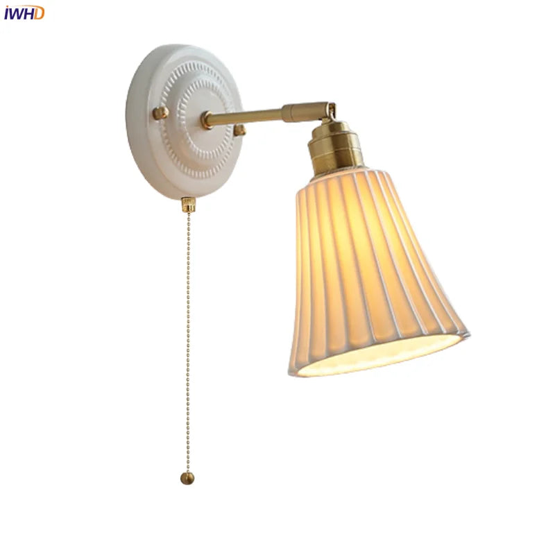Axyaa Pleats Copper Ceramic LED Wall Light with Pull Chain Switch