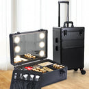 Axyaa Portable Aluminum Rolling Makeup Organizer with LED Mirror & Pull Rod