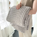 Axyaa Plaid Flannel & Rabbit Fur Throw Blanket for Sofa Bed - Soft & Warm
