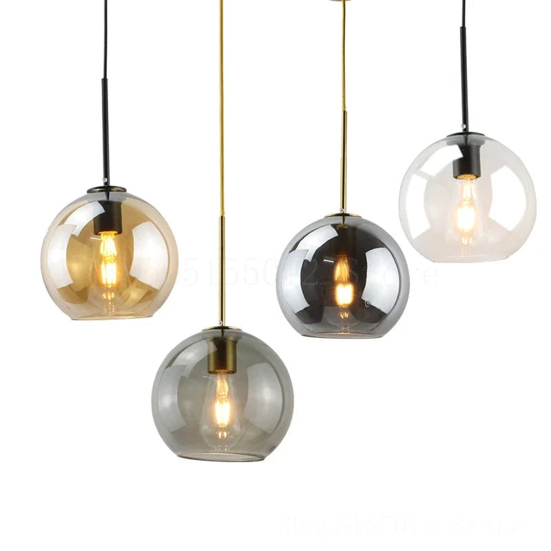 Axya Amber Smoke Glass Balls Pendant Light for Modern Loft, Living Room, Kitchen