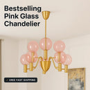 Axyaa Gold LED Chandelier with Pink Glass Shades for Home Decor