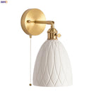 Axyaa Nordic Ceramic LED Wall Sconce for Living Bedroom, Brass Wall Lamp