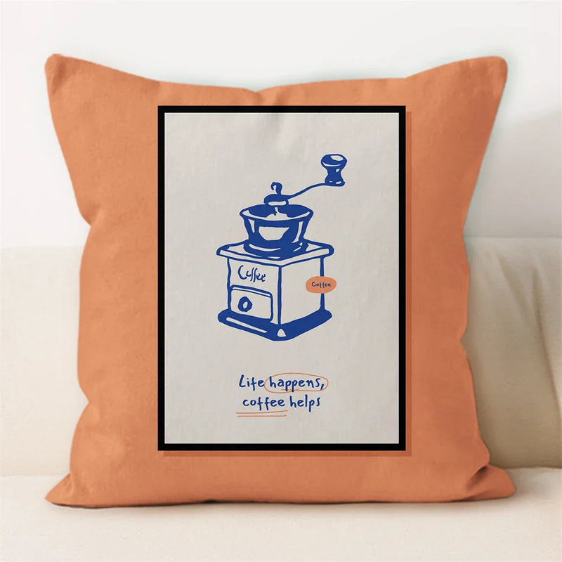 Axyaa Line Art Coffee Cushion Cover for Home & Car Decor