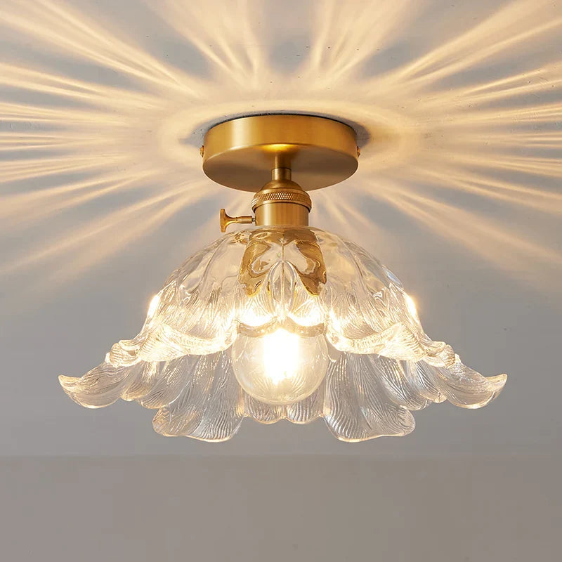 Axyaa Glass Copper LED Ceiling Light Fixture Simple Art Bedroom Living Room Chandelier