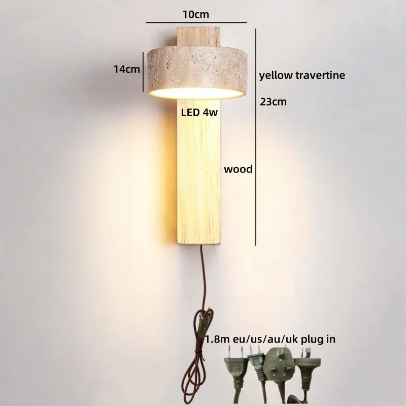 Axyaa LED Wall Light Mirror Stone Wood Wall Art Decor Bedroom Lamp