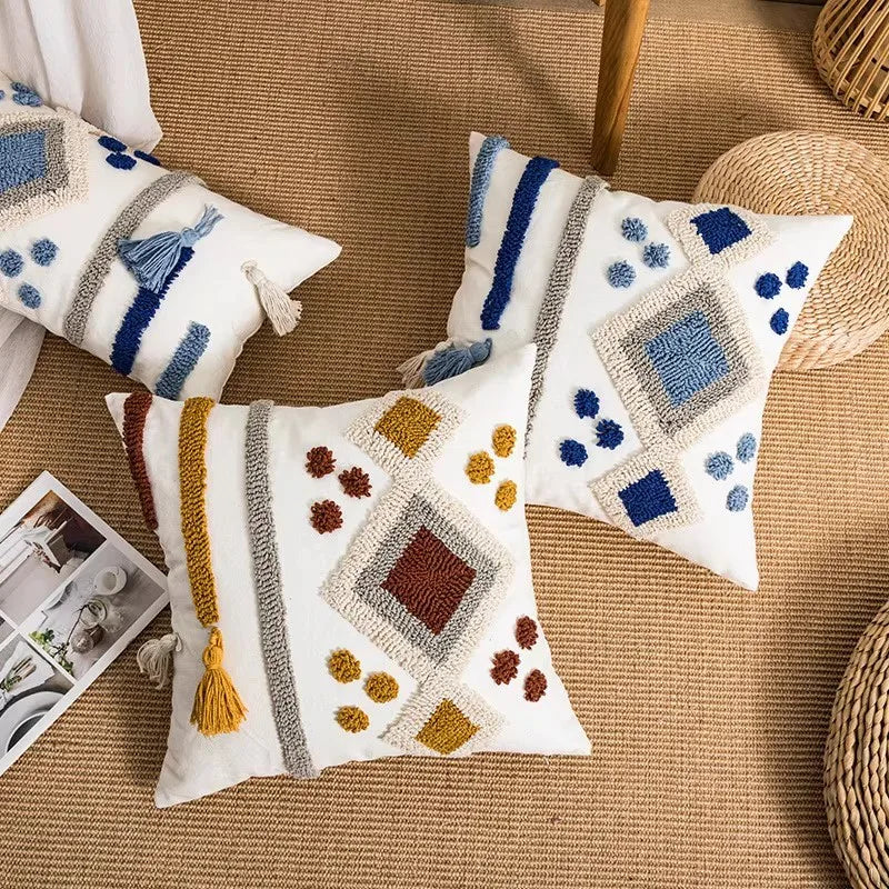 Boho Loop Tufted Tassel Pillow Cover for Home Decor by Axyaa