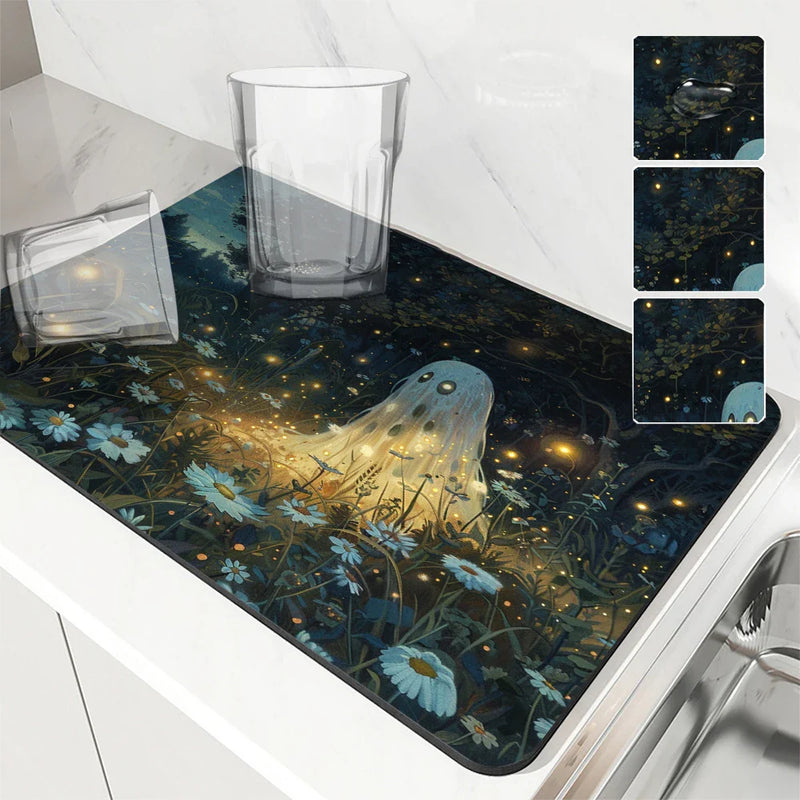 Axyaa Halloween Diatom Tableware Drain Mat for Kitchen Counter and Coffee Bar