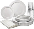 Axyaa Vintage Wedding Party Plastic Plates & Cutlery Set - 80 Guests