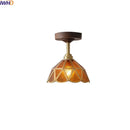 Axyaa Amber Glass LED Ceiling Light Fixture with Wood Canopy - Modern Home Lighting