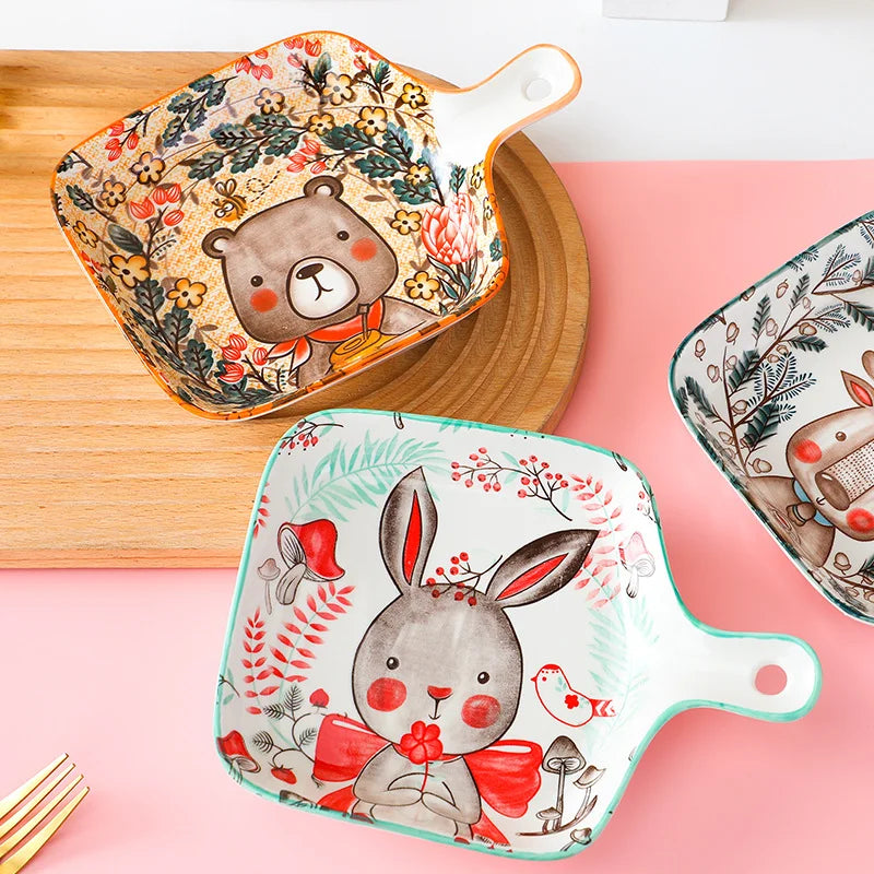 Axya Cartoon Animal Ceramic Baking Pan with Handle for Breakfast and Baked Rice