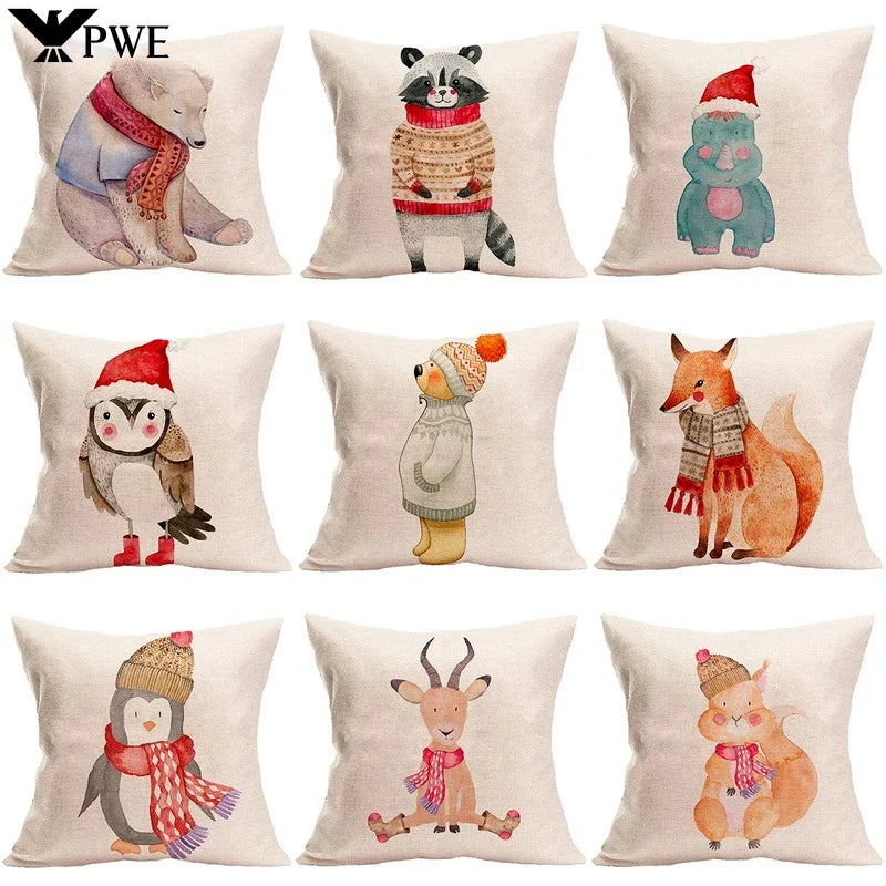 Axyaa Winter Forest Animals Linen Pillowcase 45*45cm
