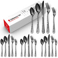 Axyaa 20PCS Stainless Steel Black Plated Cutlery Set with Engraved Handle for Christmas