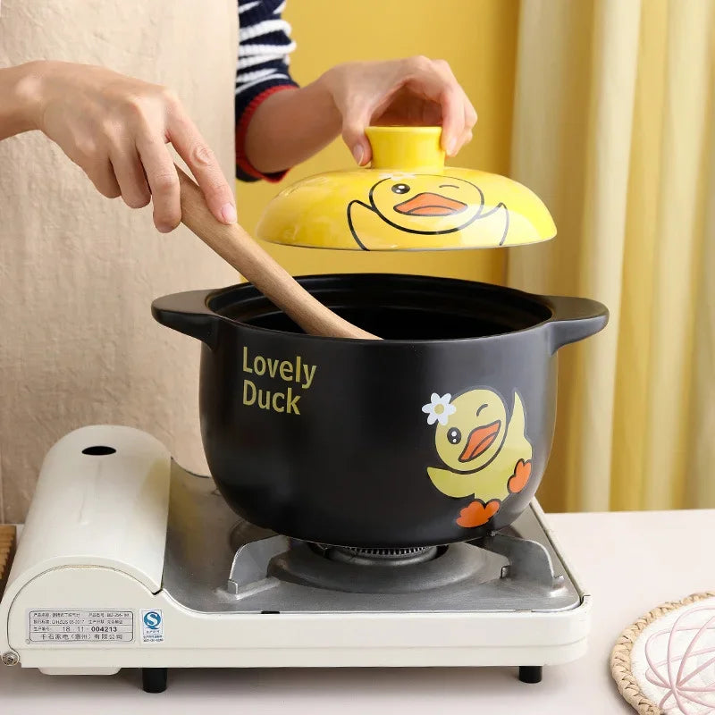 Axya Cartoon Yellow Duck Ceramic Casserole Soup Stew Pan Open Flame Cooker
