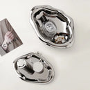Axyaa Silver Ceramic Storage Tray for Home Decor and Organization