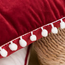 Axyaa Red White Pompom Ball Cushion Covers - Christmas Classical Design