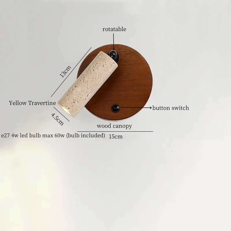 Axyaa Wabi Sabi LED Wall Sconce Yellow Travertine Bedside Lamp