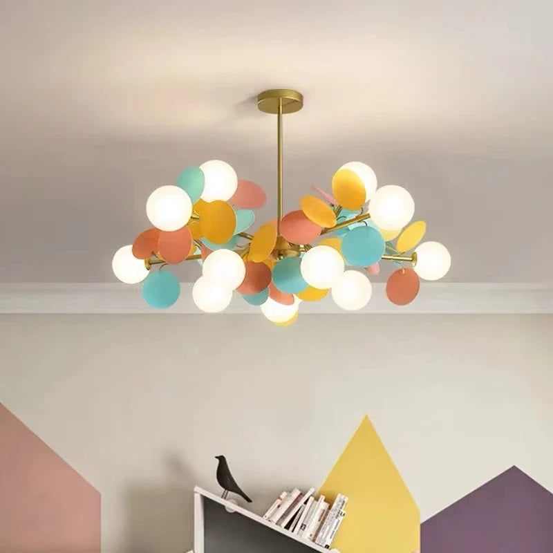 Scandinavian Chandelier Colorful Magic Bean Tree Branch Light by Axyaa