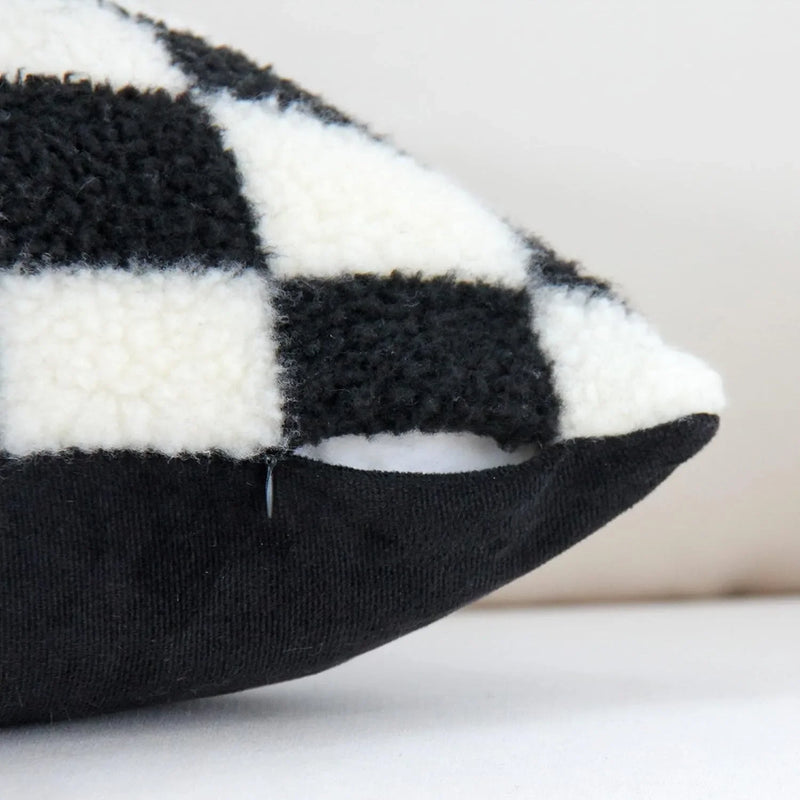 Axyaa Plaid Faux Fur Wool Throw Pillow Cover for Home Decor