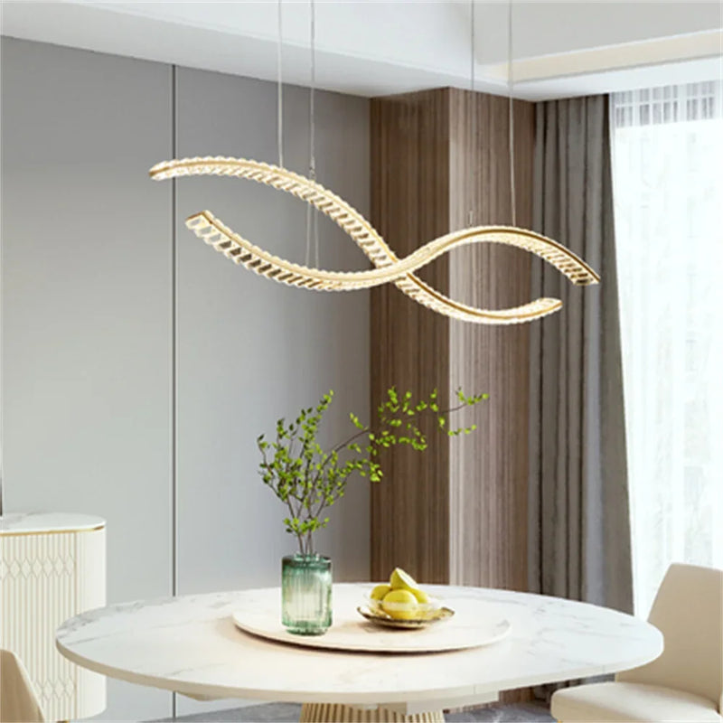 Axyaa Modern LED Crystal Chandelier - Luxury Dining Room & Kitchen Island Lighting in Chrome/Gold
